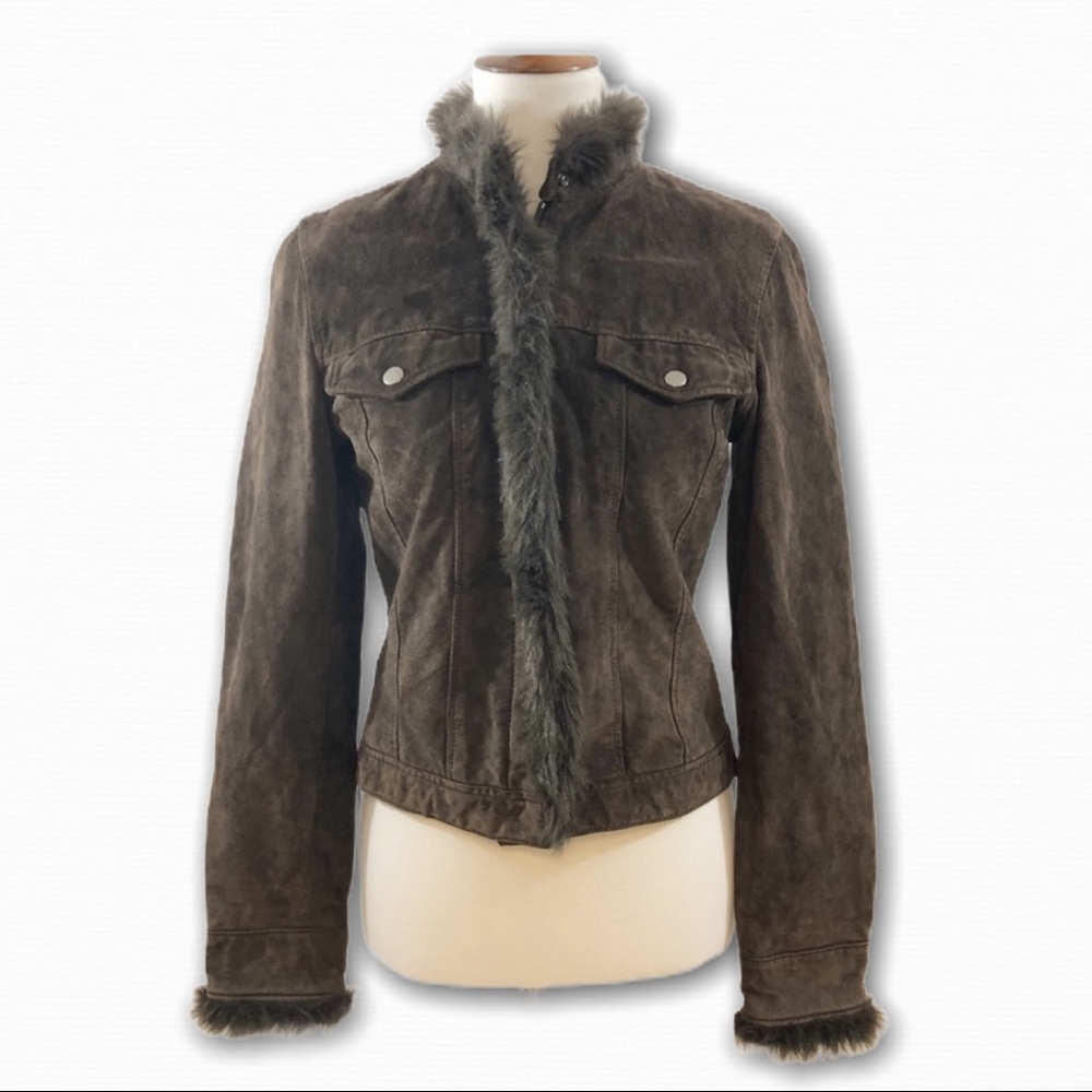 Coldwater Creek Brown Suede Faux Fur XS Jacket